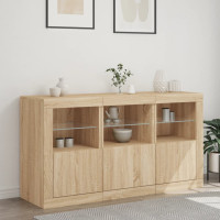 Produktbild för Skänk med LED-belysning sonoma-ek 123x37x67 cm