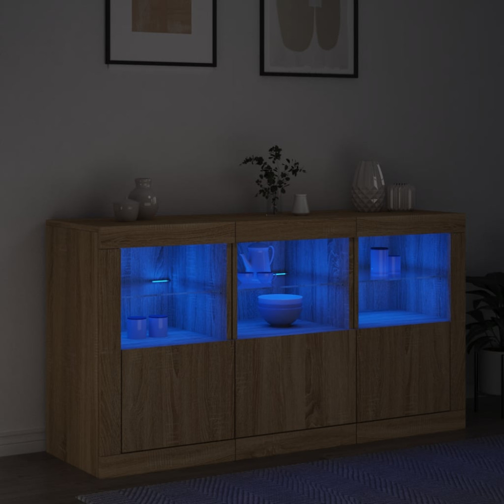 Produktbild för Skänk med LED-belysning sonoma-ek 123x37x67 cm
