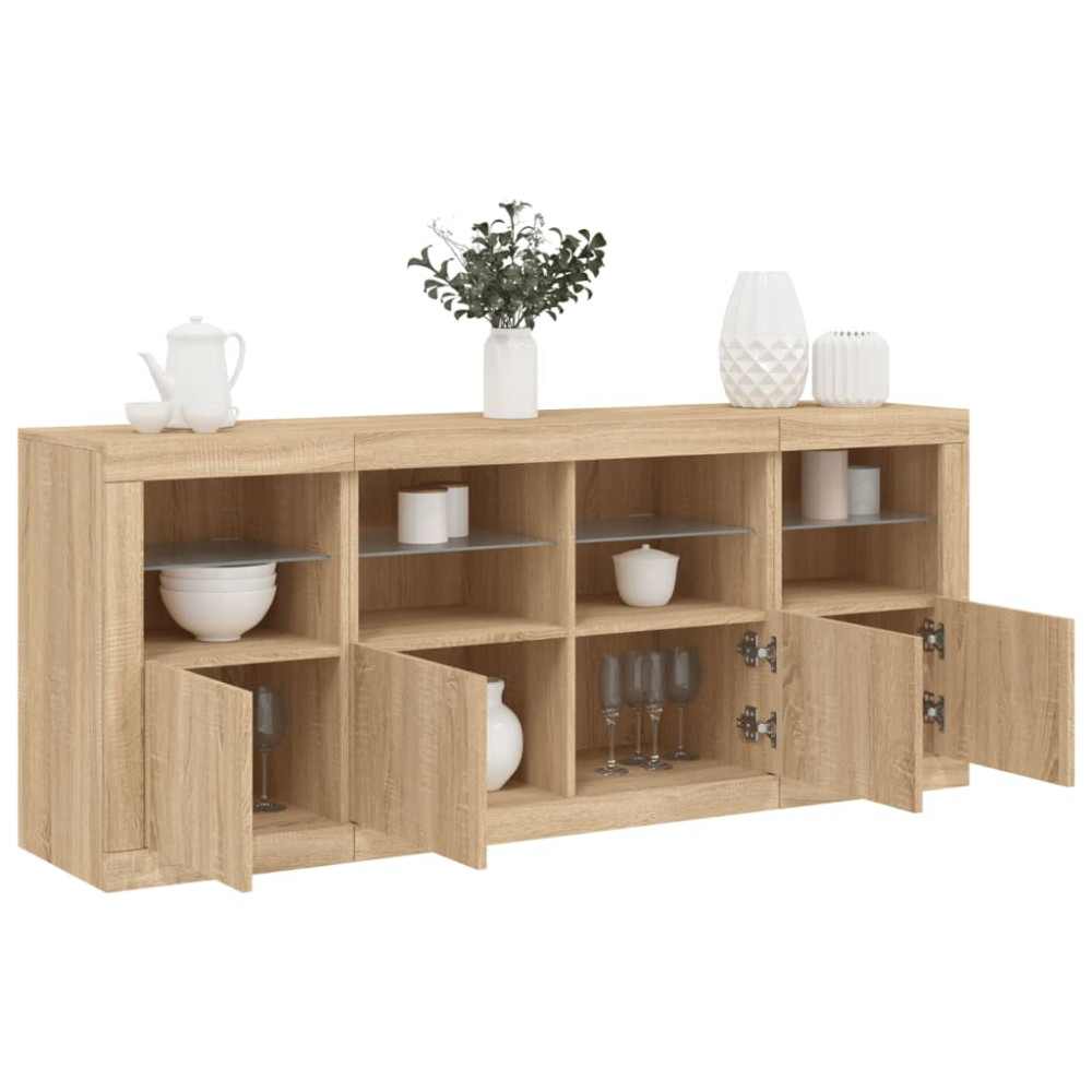 Produktbild för Skänk med LED-belysning sonoma-ek 163x37x67 cm