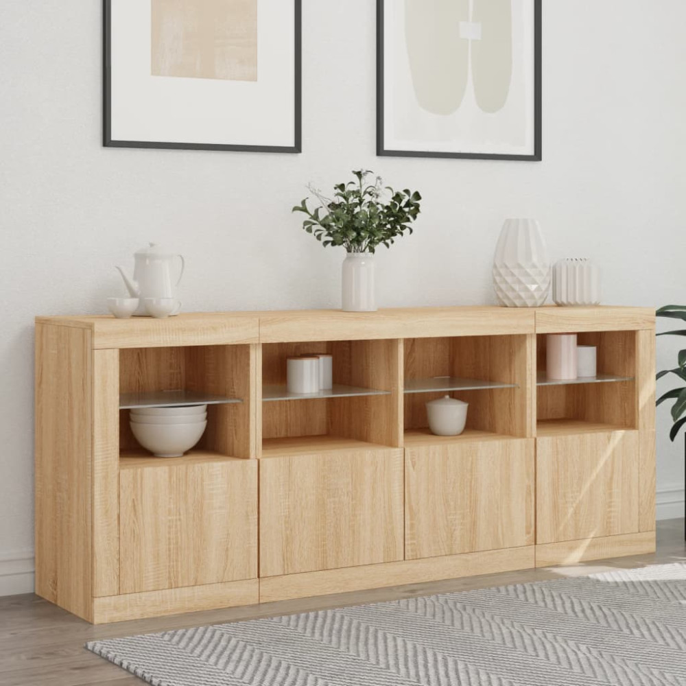Produktbild för Skänk med LED-belysning sonoma-ek 163x37x67 cm