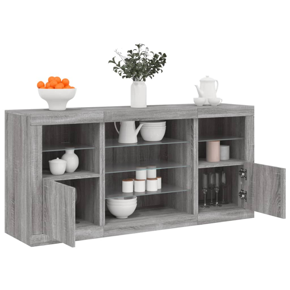 Produktbild för Skänk med LED-belysning grå sonoma 142,5x37x67 cm