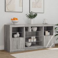 Produktbild för Skänk med LED-belysning grå sonoma 142,5x37x67 cm
