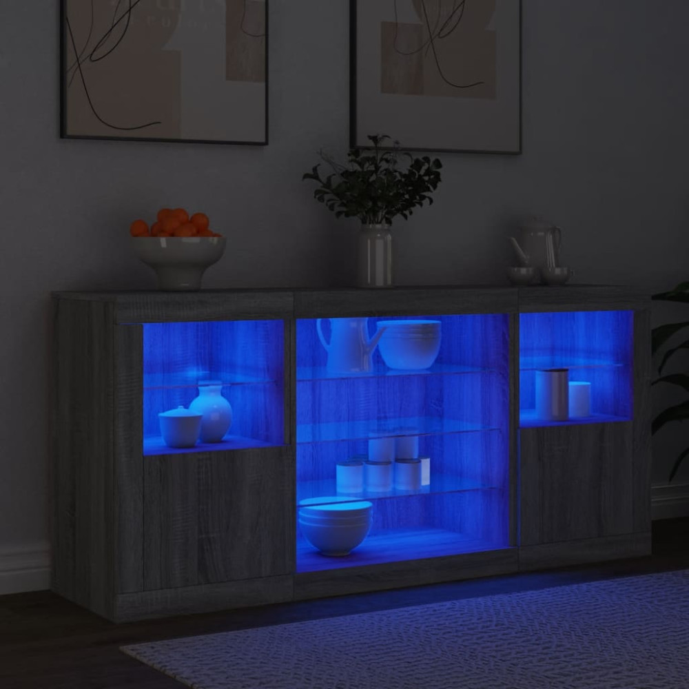 Produktbild för Skänk med LED-belysning grå sonoma 142,5x37x67 cm