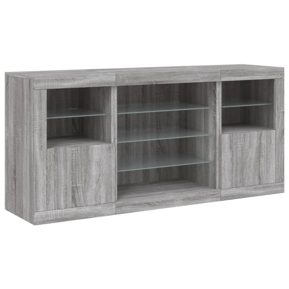 Produktbild för Skänk med LED-belysning grå sonoma 142,5x37x67 cm