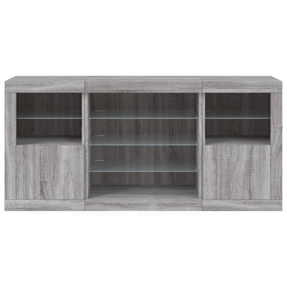 Produktbild för Skänk med LED-belysning grå sonoma 142,5x37x67 cm
