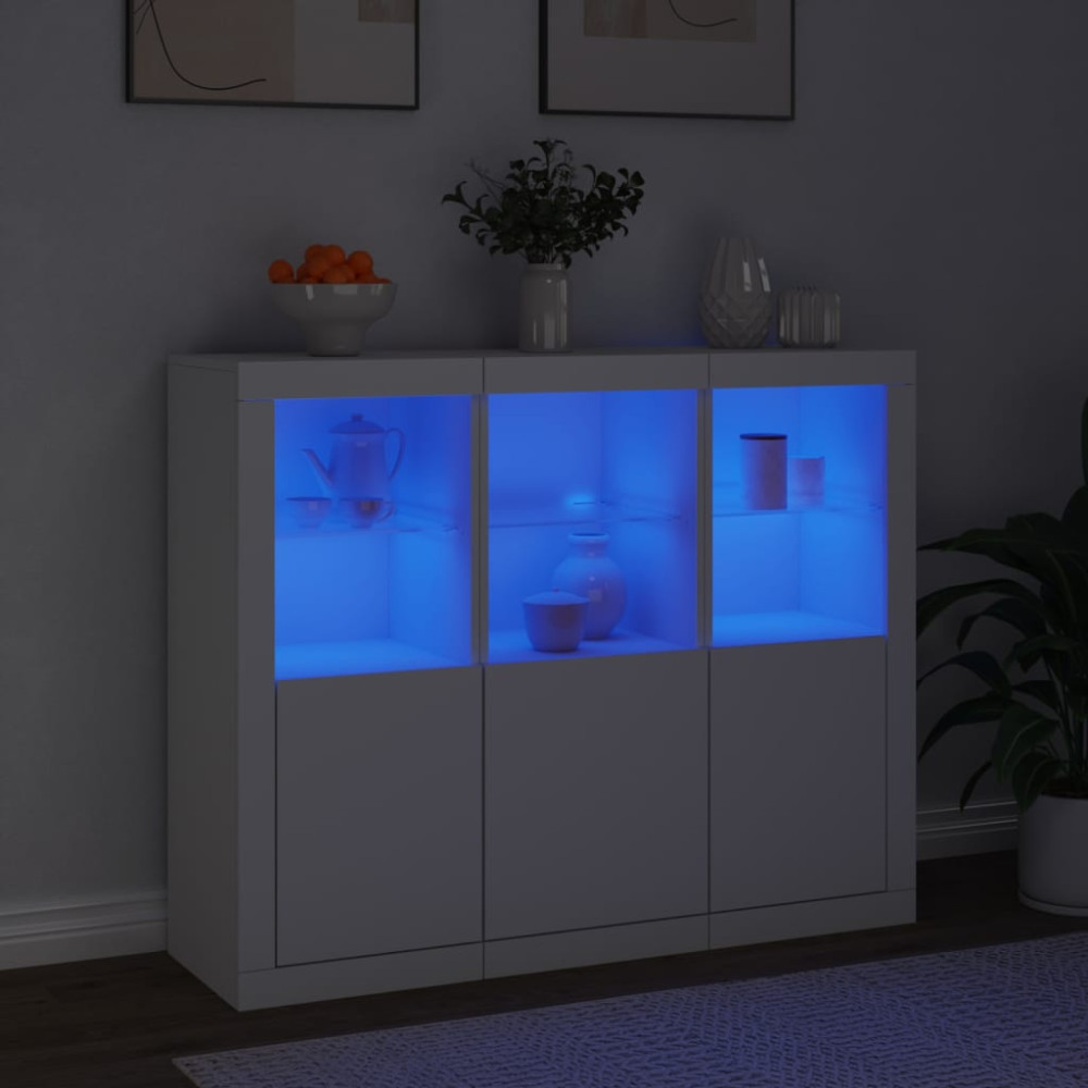 Produktbild för Skänkar med LED-belysning 3 st vit konstruerat trä