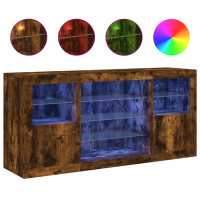 Produktbild för Skänk med LED-belysning rökfärgad ek 142,5x37x67 cm