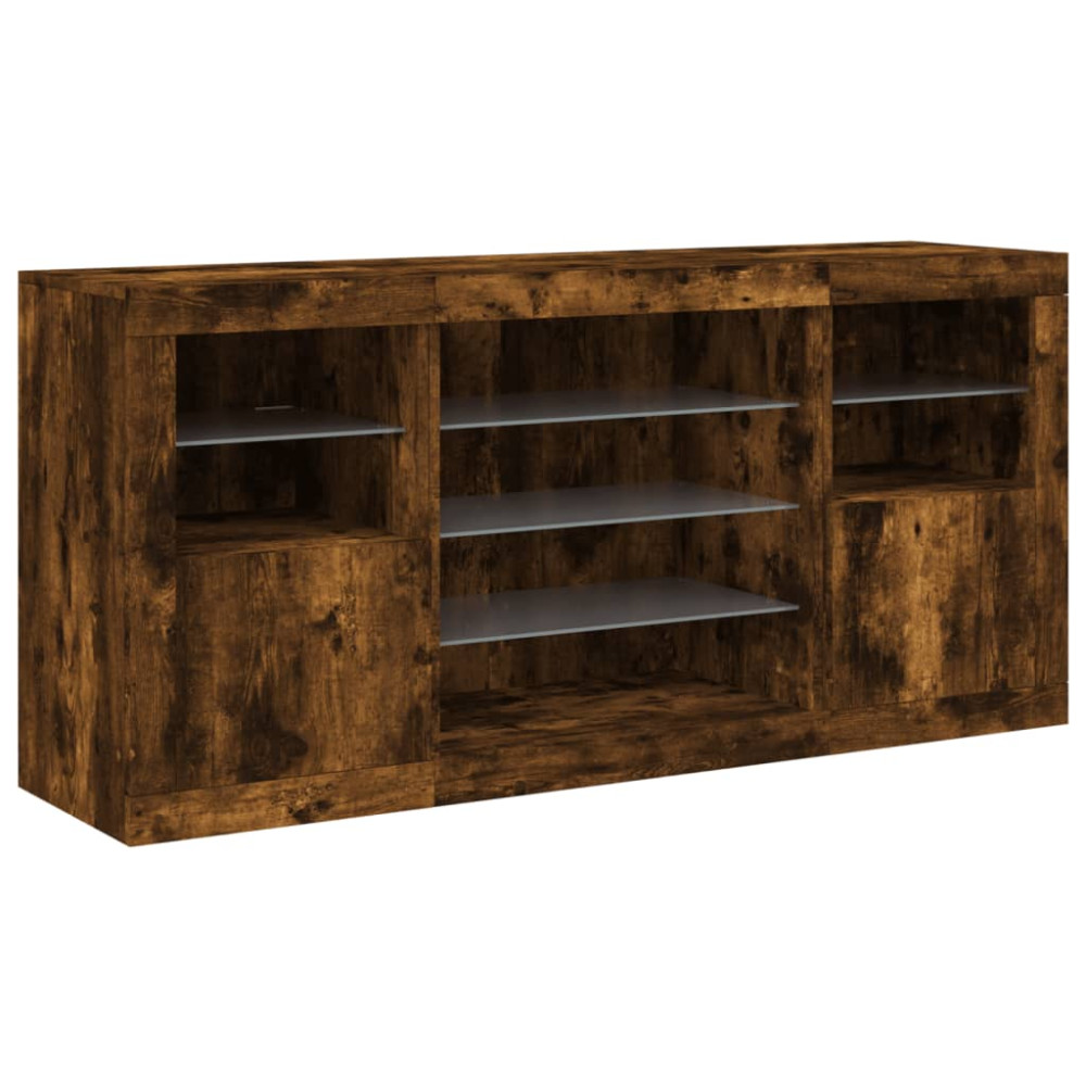 Produktbild för Skänk med LED-belysning rökfärgad ek 142,5x37x67 cm