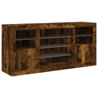 Produktbild för Skänk med LED-belysning rökfärgad ek 142,5x37x67 cm