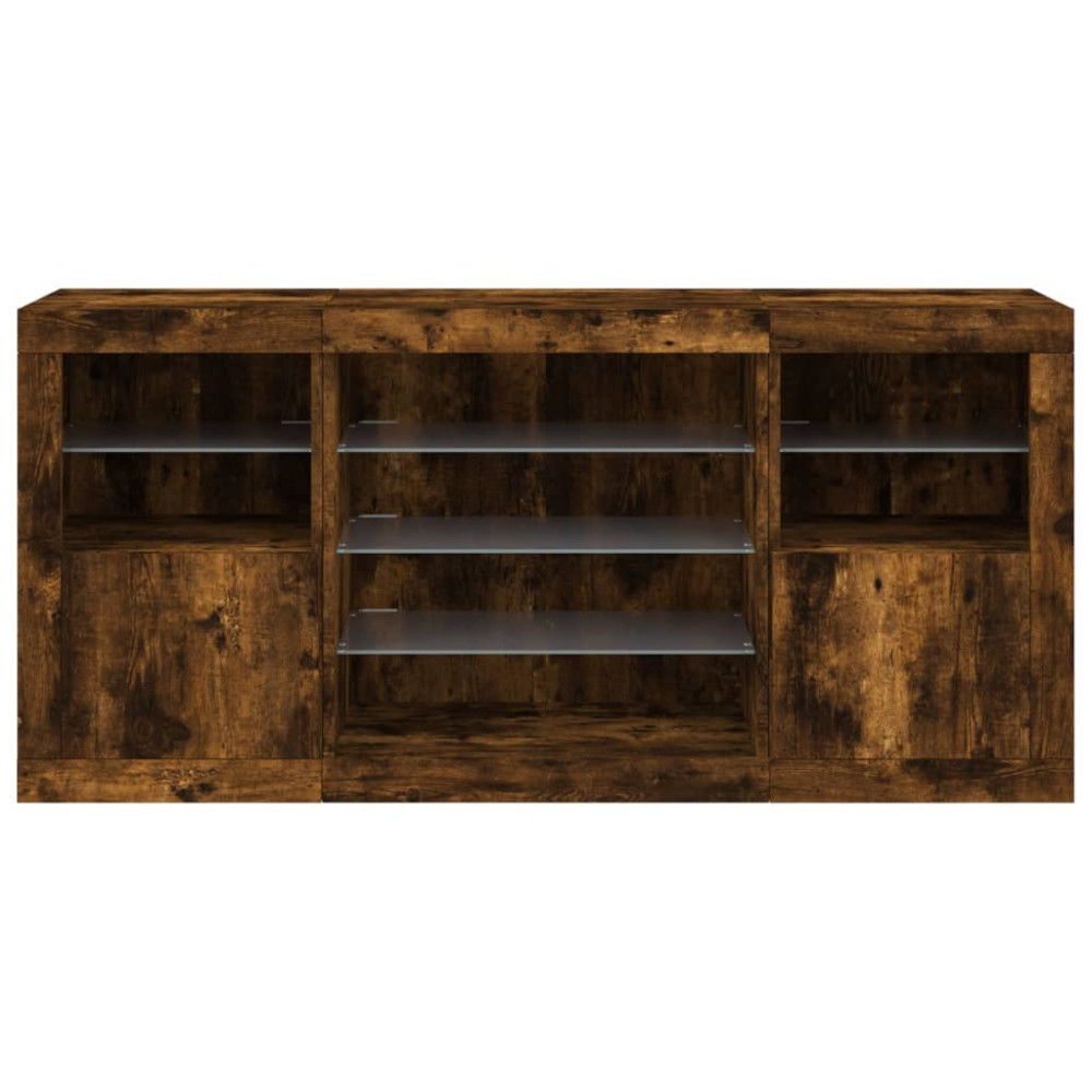 Produktbild för Skänk med LED-belysning rökfärgad ek 142,5x37x67 cm