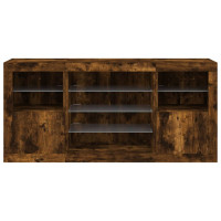 Produktbild för Skänk med LED-belysning rökfärgad ek 142,5x37x67 cm