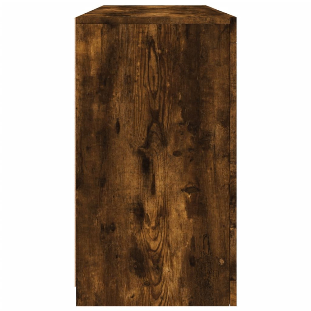 Produktbild för Skänk med LED-belysning rökfärgad ek 142,5x37x67 cm