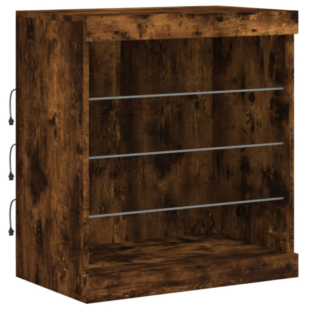 Produktbild för Skänk med LED-belysning rökfärgad ek 142,5x37x67 cm
