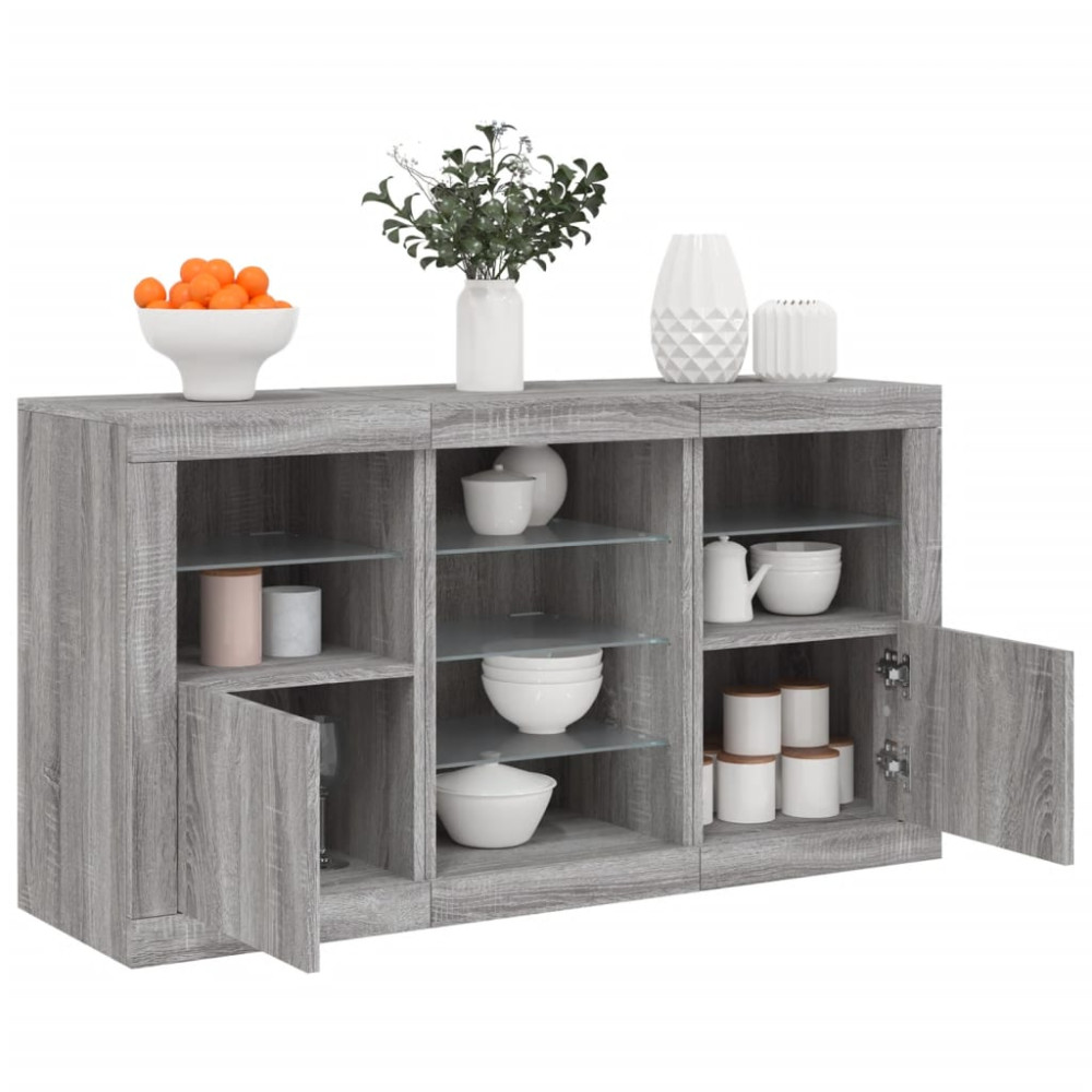 Produktbild för Skänk med LED-belysning grå sonoma 123x37x67 cm