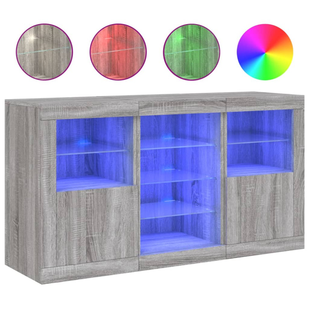 Produktbild för Skänk med LED-belysning grå sonoma 123x37x67 cm