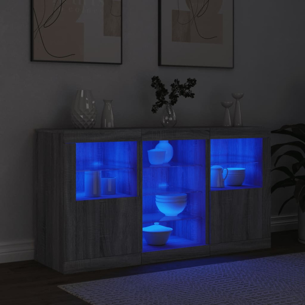 Produktbild för Skänk med LED-belysning grå sonoma 123x37x67 cm