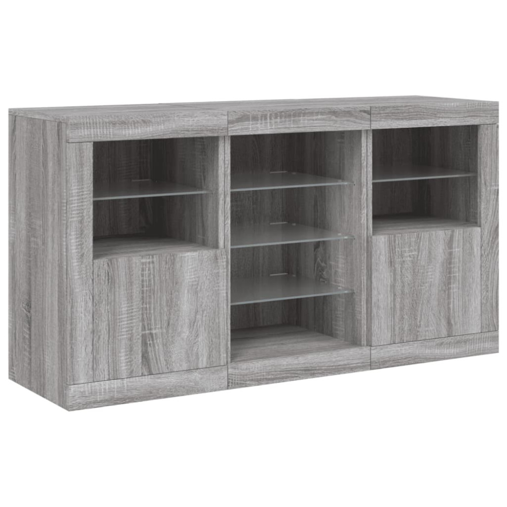 Produktbild för Skänk med LED-belysning grå sonoma 123x37x67 cm