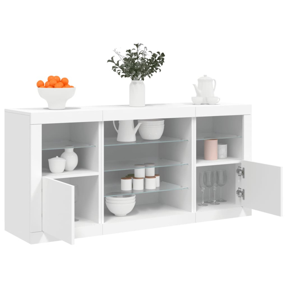 Produktbild för Skänk med LED-belysning vit 142,5x37x67 cm