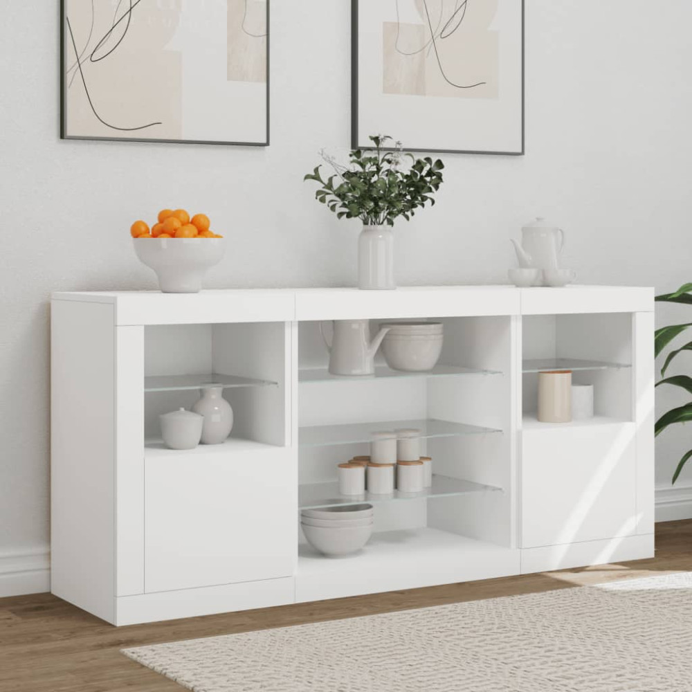 Produktbild för Skänk med LED-belysning vit 142,5x37x67 cm