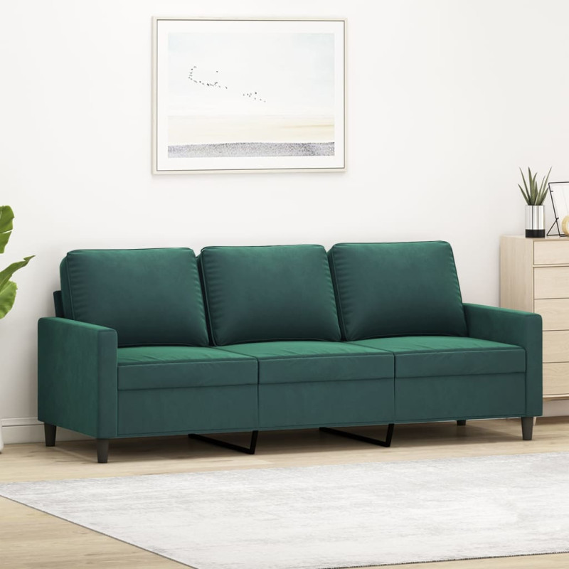 Produktbild för 3-sitssoffa mörkgrön 180 cm sammet