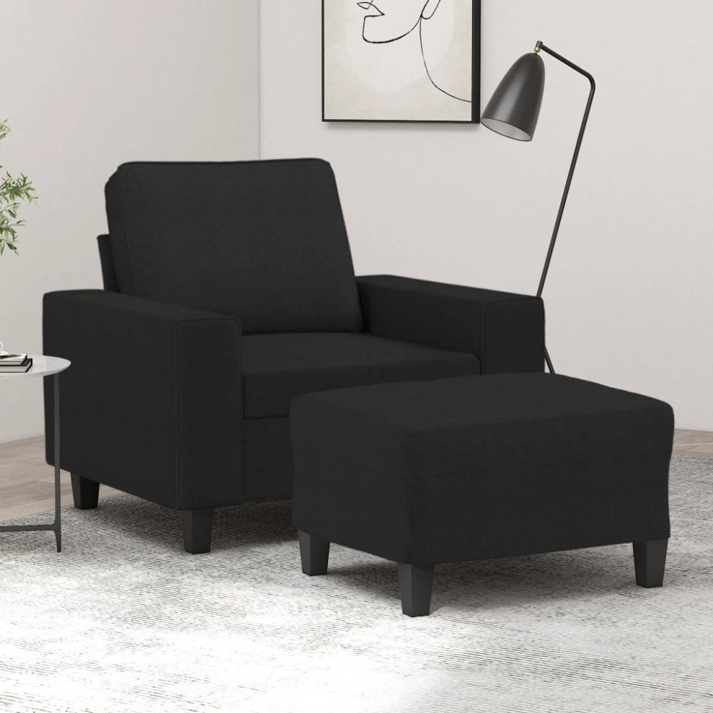Produktbild för Fåtölj med fotpall Svart 60 cm tyg