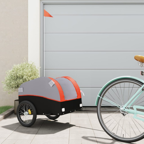 vidaXL Cykelvagn svart och orange 30 kg järn