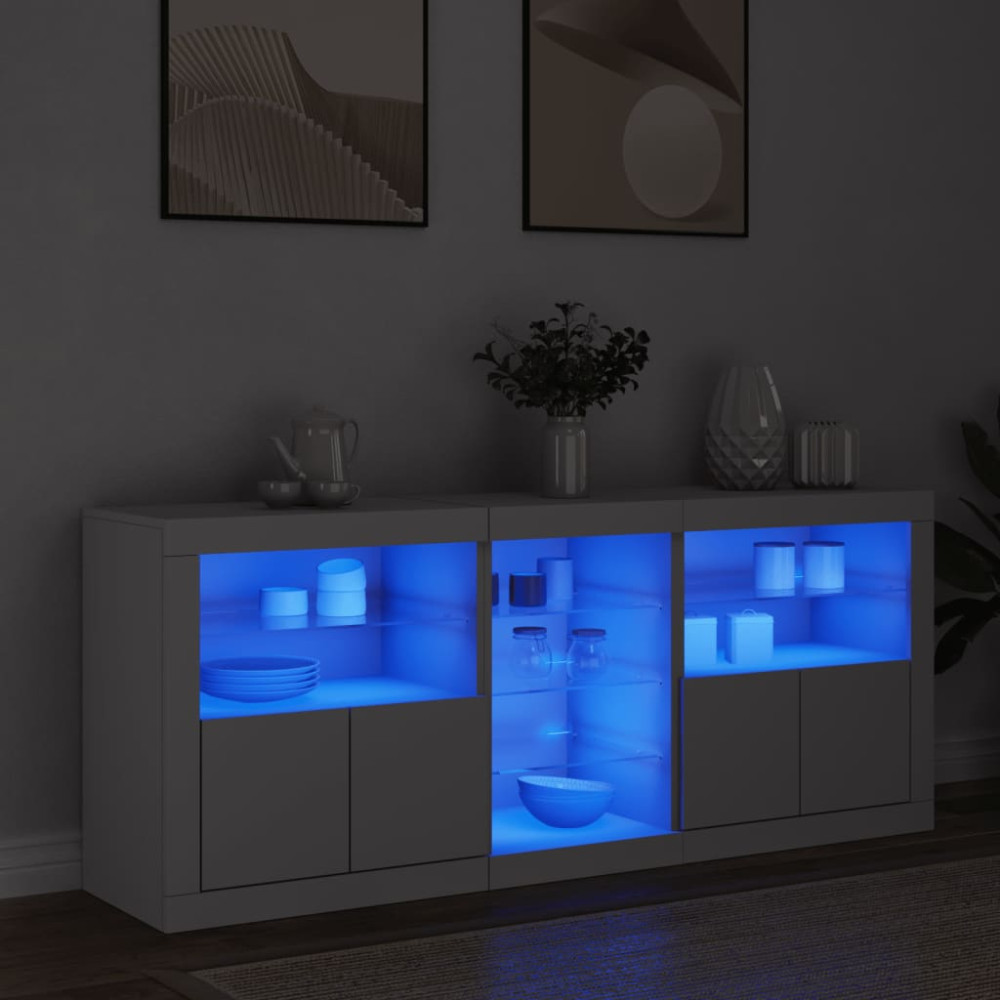 Produktbild för Skänk med LED-belysning vit 162x37x67 cm