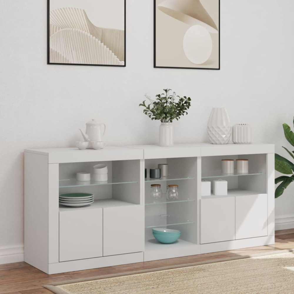Produktbild för Skänk med LED-belysning vit 162x37x67 cm