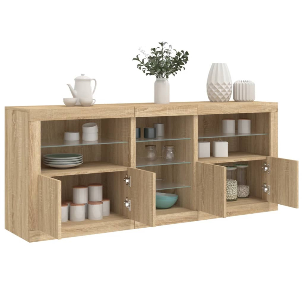 Produktbild för Skänk med LED-belysning sonoma-ek 162x37x67 cm