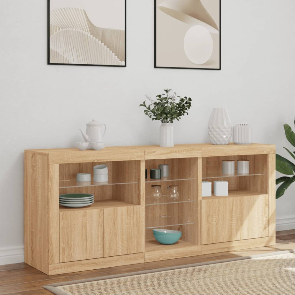 Produktbild för Skänk med LED-belysning sonoma-ek 162x37x67 cm