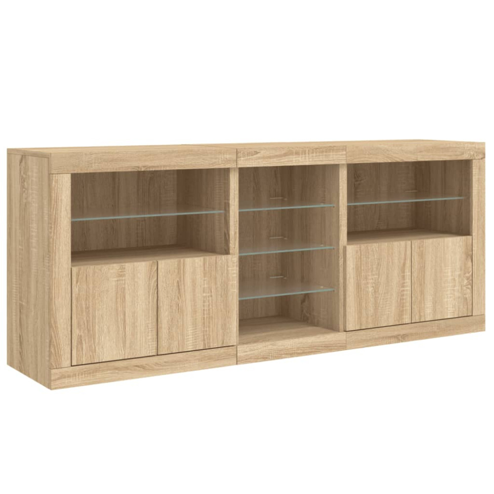 Produktbild för Skänk med LED-belysning sonoma-ek 162x37x67 cm