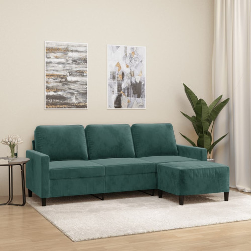 vidaXL 3-sitssoffa med fotpall mörkgrön 180 cm sammet