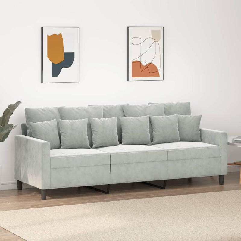 Produktbild för 3-sitssoffa ljusgrå 180 cm sammet
