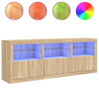 Produktbild för Skänk med LED-belysning sonoma-ek 181,5x37x67 cm
