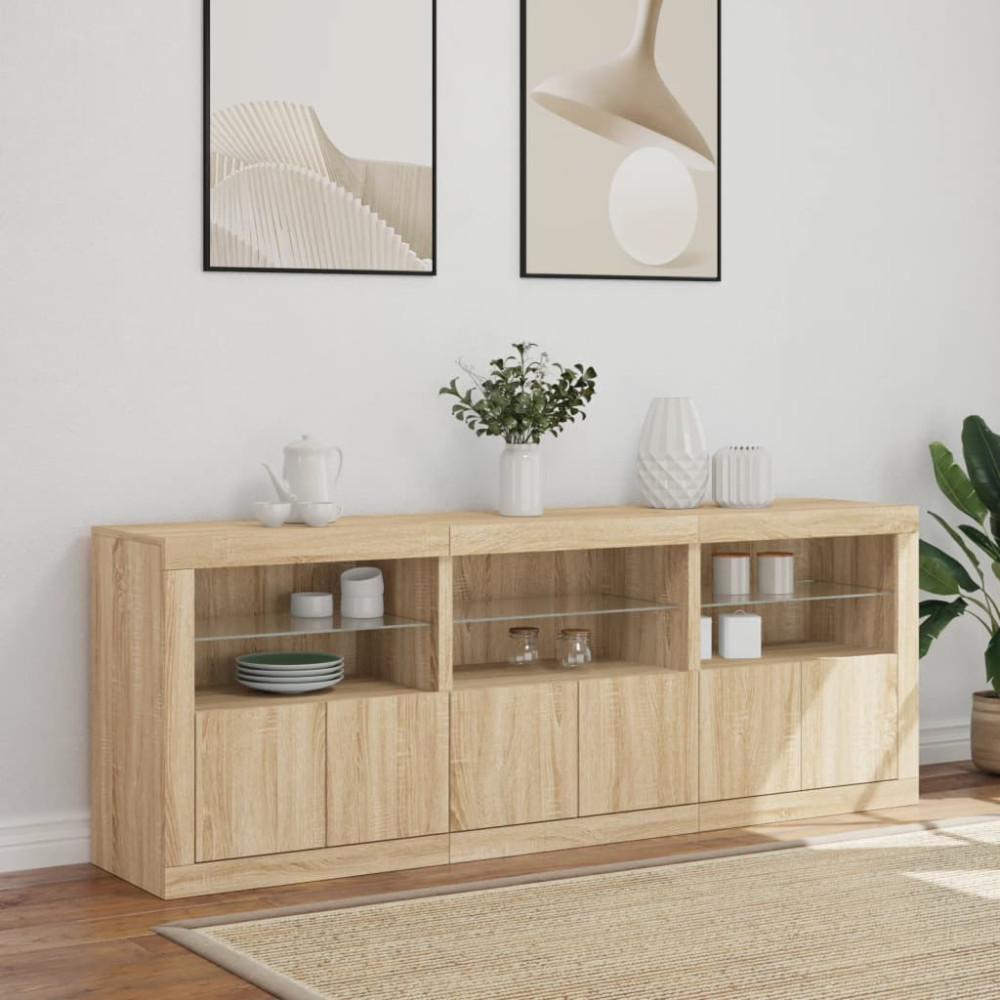 Produktbild för Skänk med LED-belysning sonoma-ek 181,5x37x67 cm