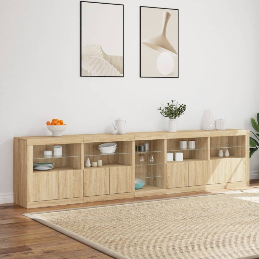 Produktbild för Skänk med LED-belysning sonoma-ek 283x37x67 cm