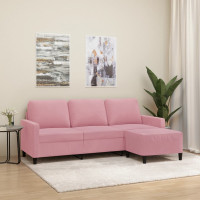 Produktbild för 3-sitssoffa med fotpall rosa 180 cm sammet