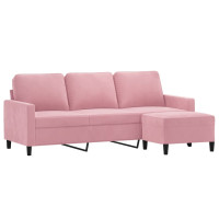 Produktbild för 3-sitssoffa med fotpall rosa 180 cm sammet