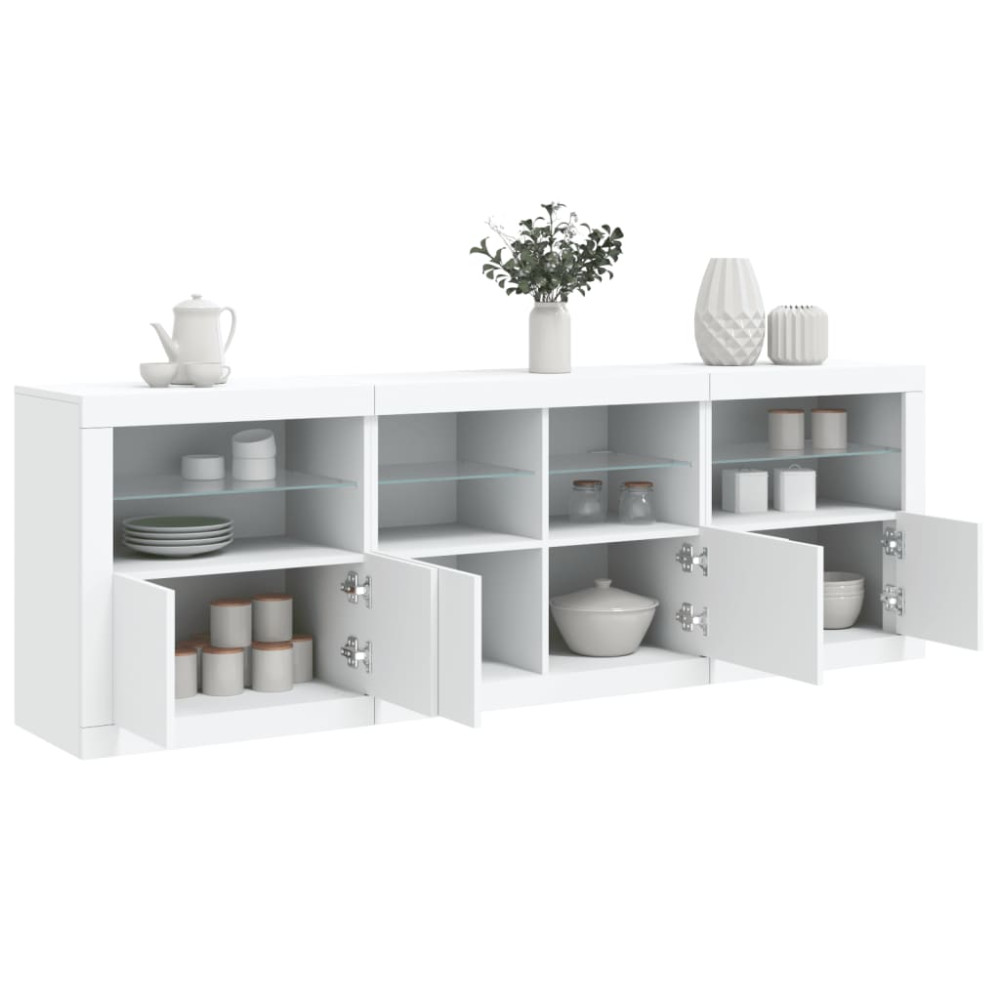 Produktbild för Skänk med LED-belysning vit 202x37x67 cm