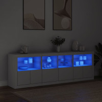 Produktbild för Skänk med LED-belysning vit 202x37x67 cm