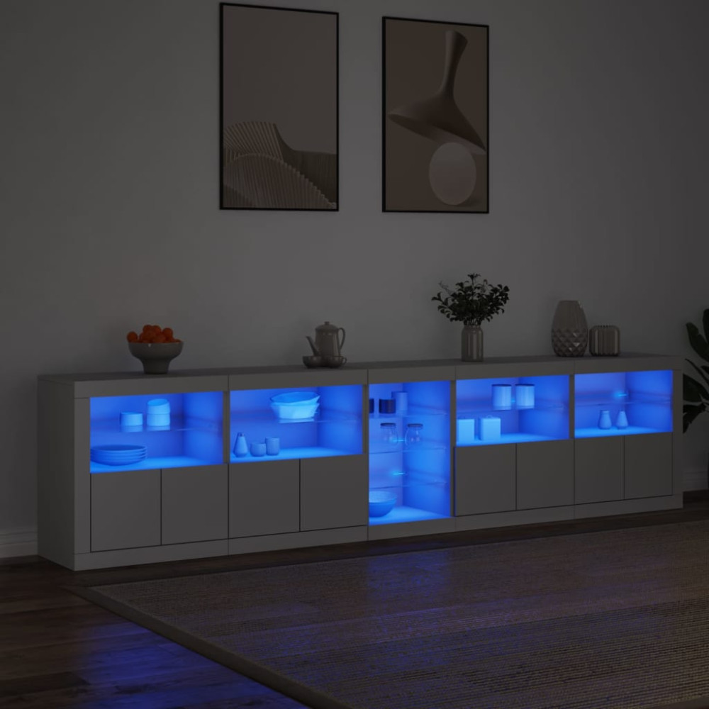 Produktbild för Skänk med LED-belysning vit 283x37x67 cm