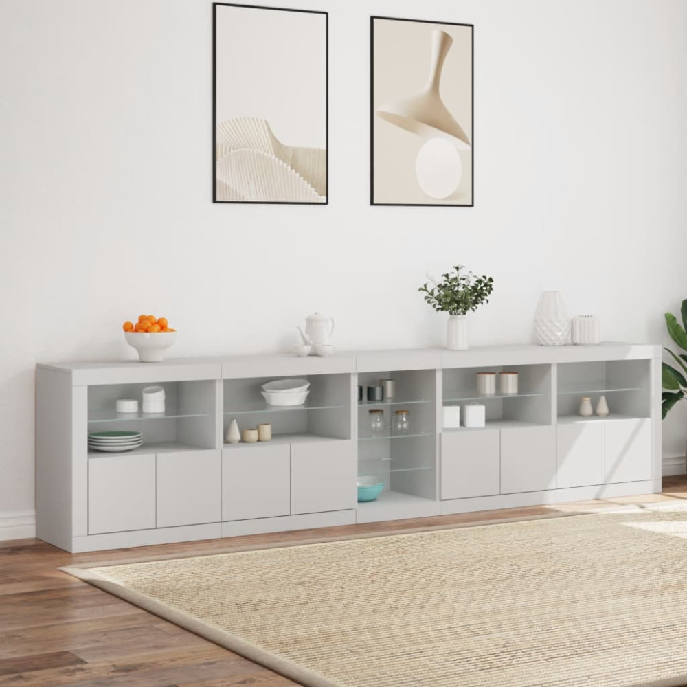 Produktbild för Skänk med LED-belysning vit 283x37x67 cm