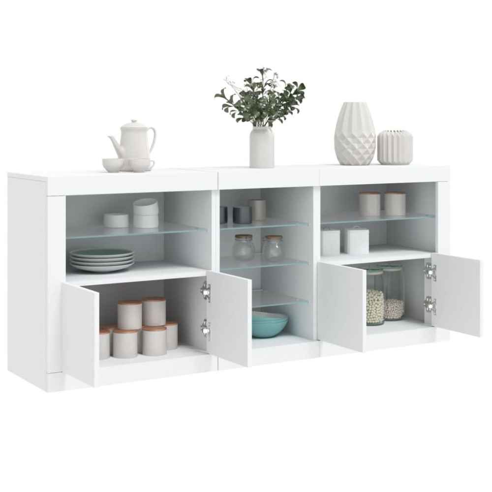 Produktbild för Skänk med LED-belysning vit 181,5x37x67 cm