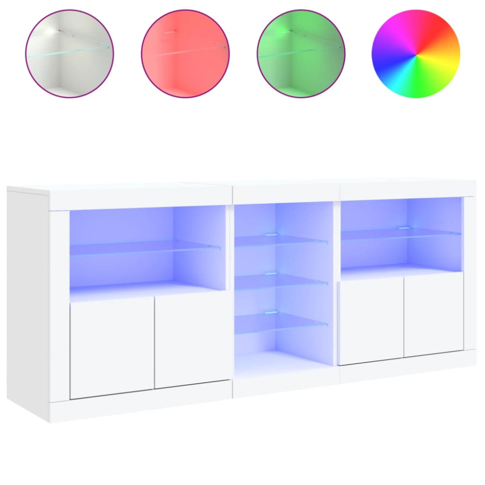 Produktbild för Skänk med LED-belysning vit 181,5x37x67 cm