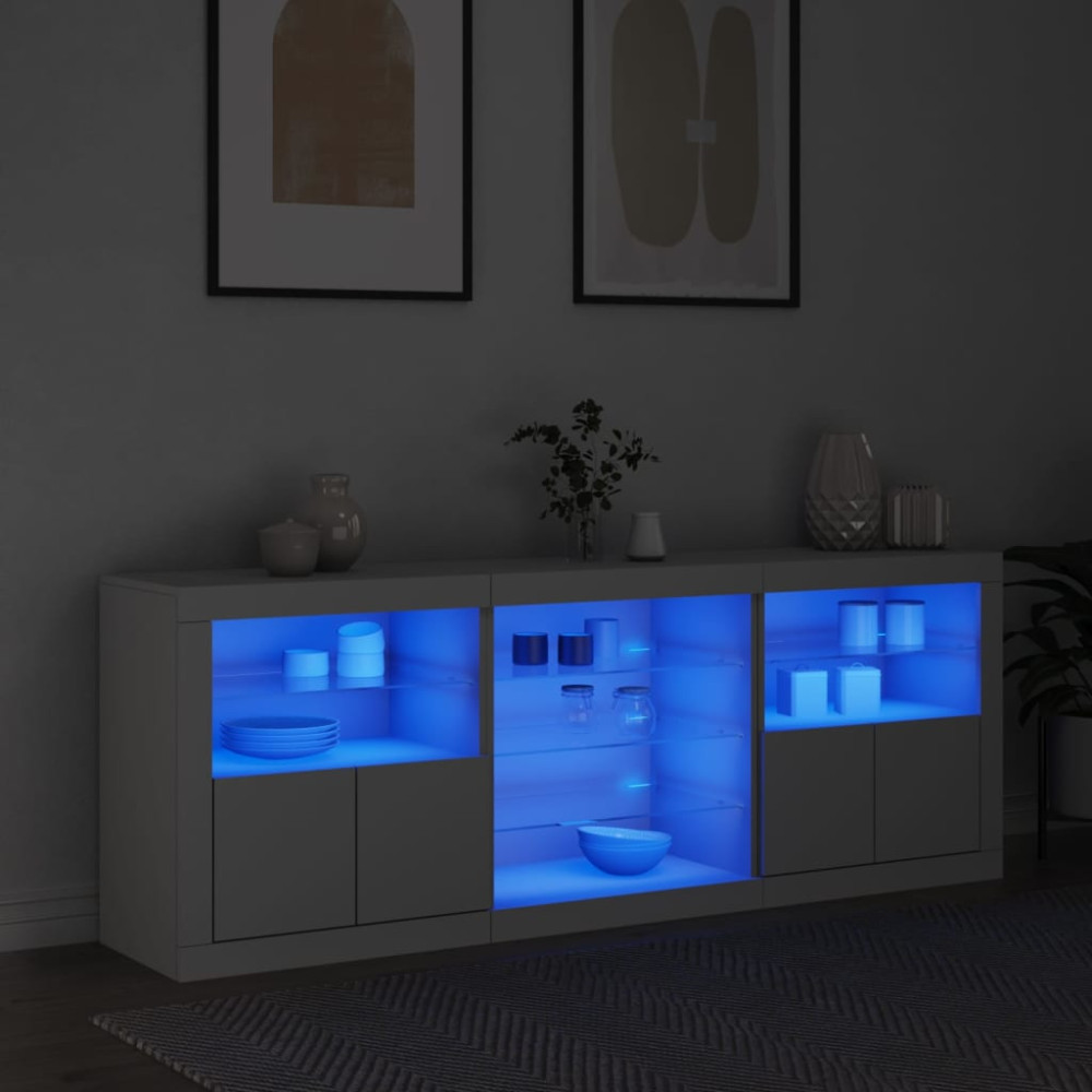 Produktbild för Skänk med LED-belysning vit 181,5x37x67 cm