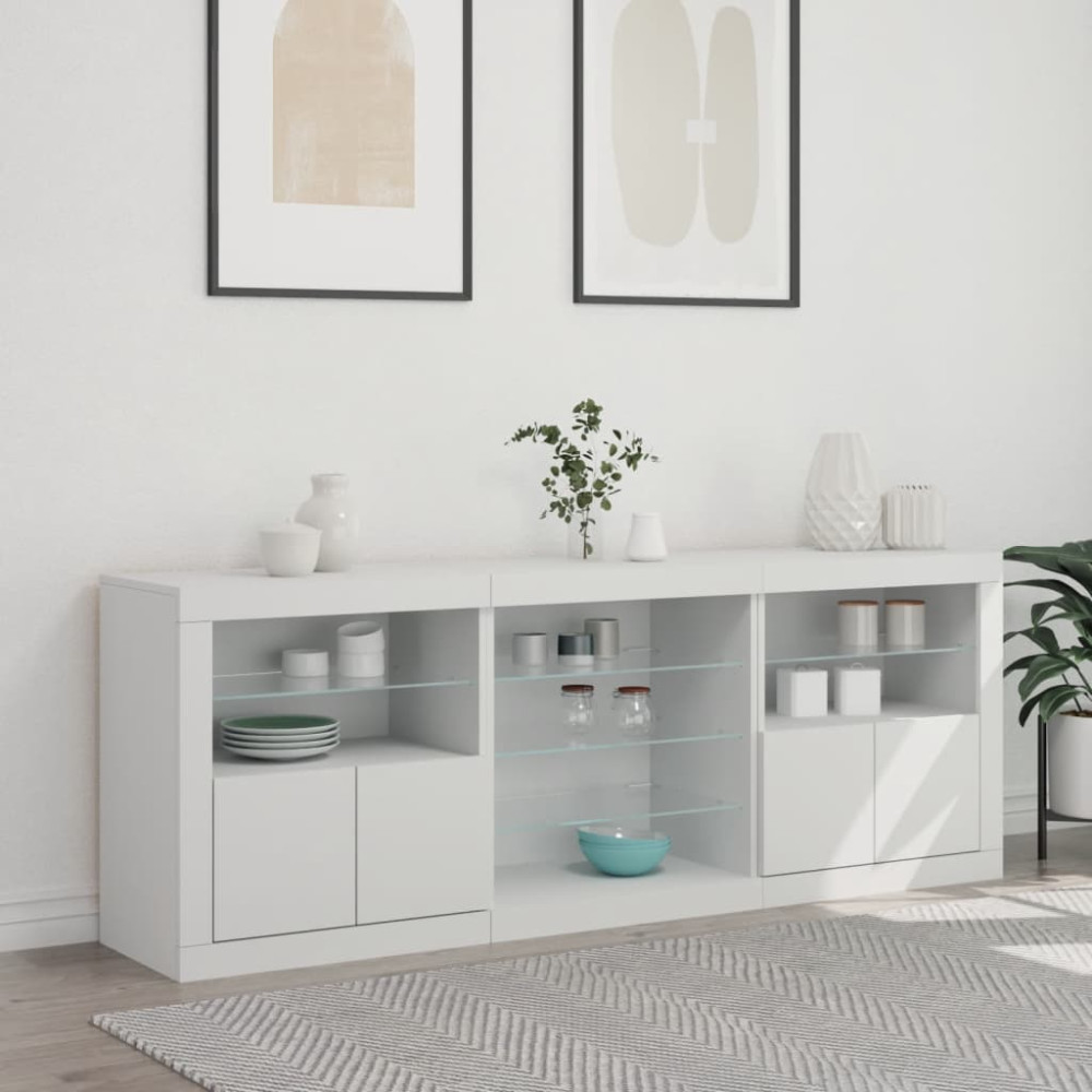 Produktbild för Skänk med LED-belysning vit 181,5x37x67 cm