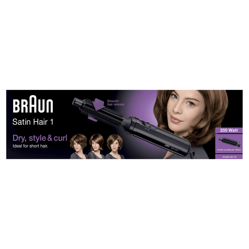 Produktbild för Braun Satin Hair 1 AS110 Varmluftsborste Varm Svart 200 W 2 m
