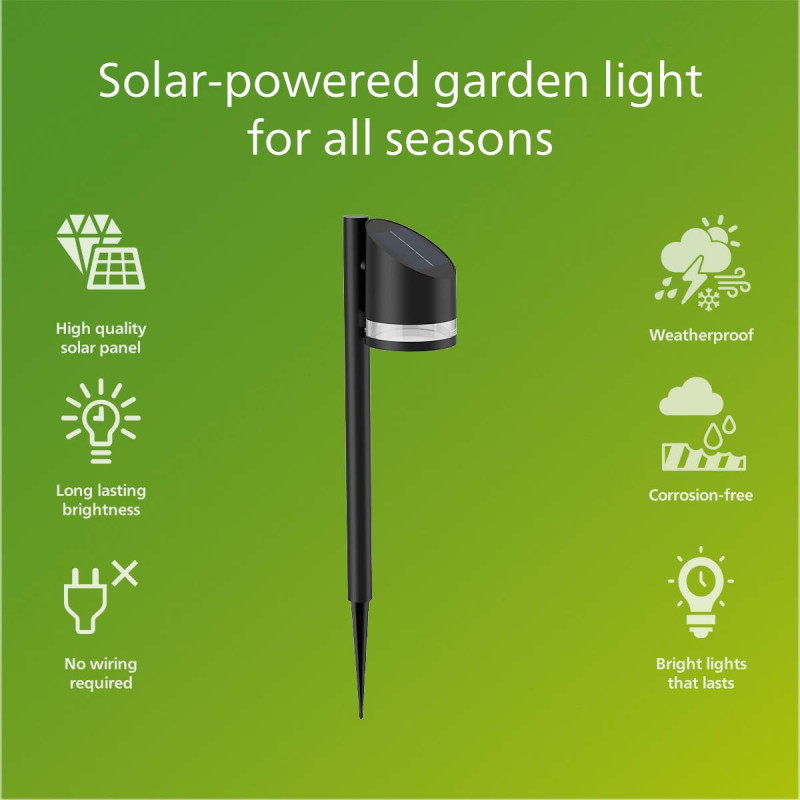 Produktbild för Fyve Trädgårdslampa Vinklad Solcell Ultra Efficient LED 200lm Svart