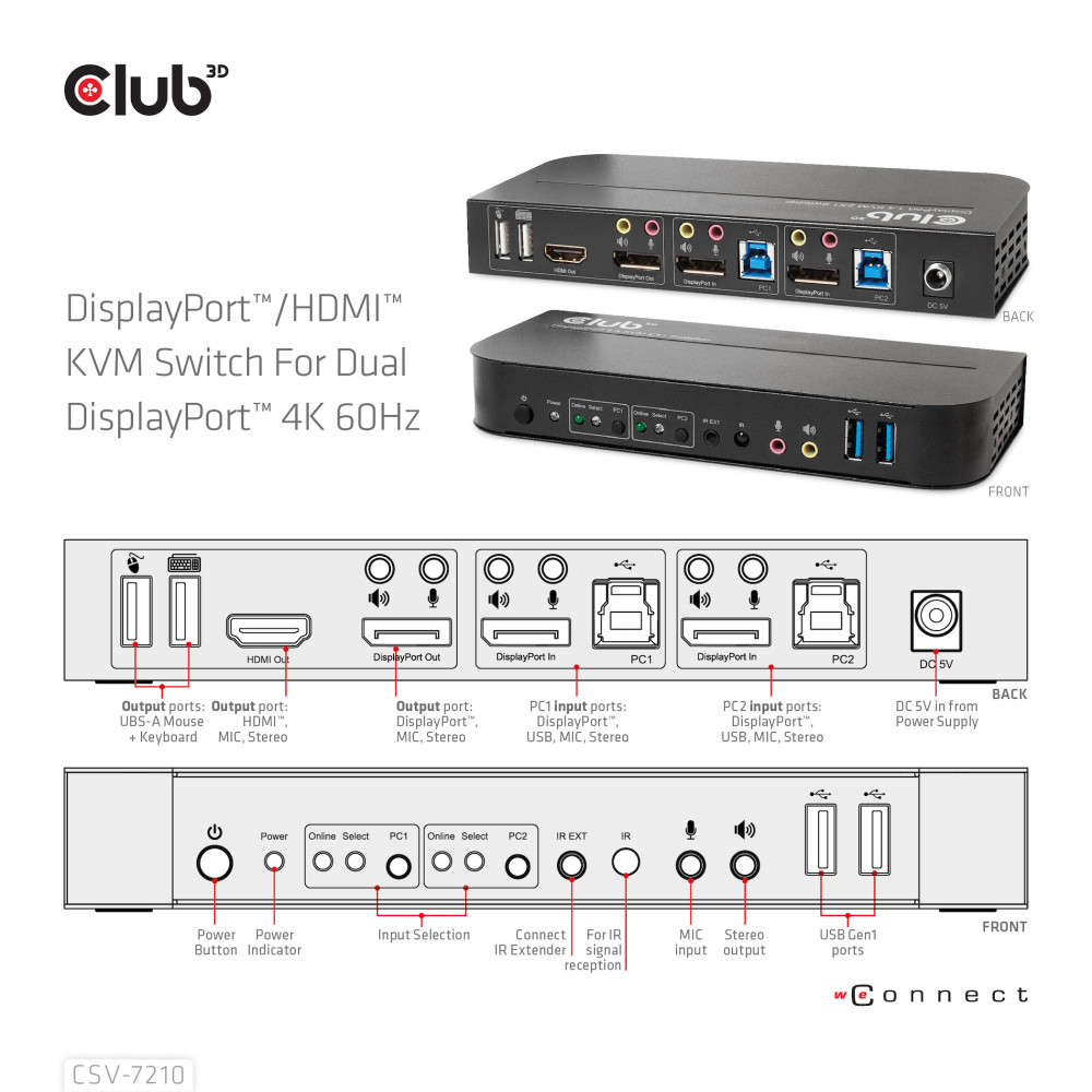 Produktbild för CLUB3D CSV-7210 KVM-switchar Svart
