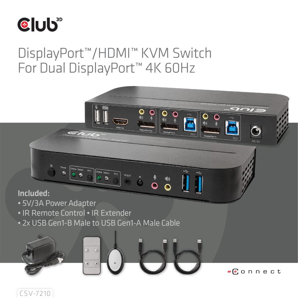 Produktbild för CLUB3D CSV-7210 KVM-switchar Svart